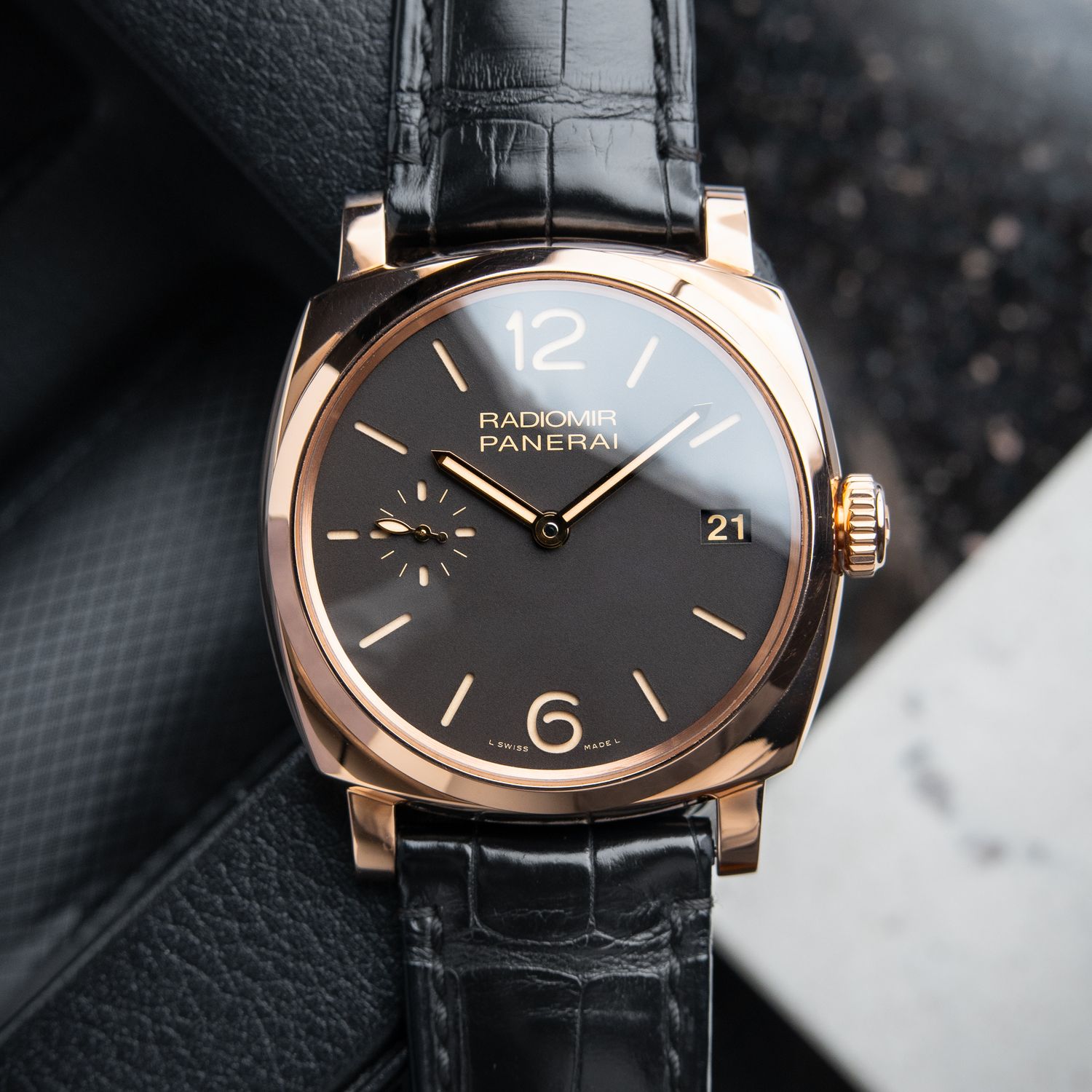Panerai Radiomir 1940 3 Days Oro Rosso Rose Gold Brown Dial Black Leather Pam515