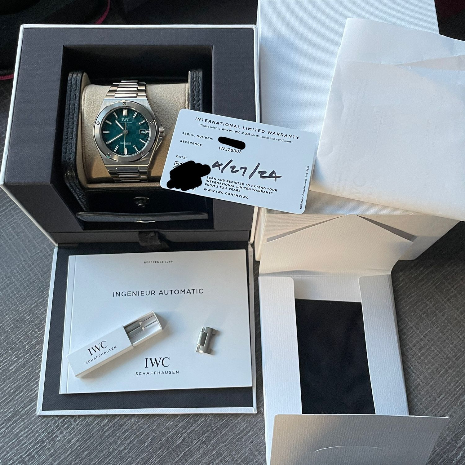 IWC Ingenieur 4/2024 Green Aqua Blue Dial Date Steel Bracelet Automatic 40