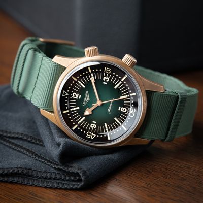 Longines Legend Diver 300M Bronze Green Dial NATO Strap Day