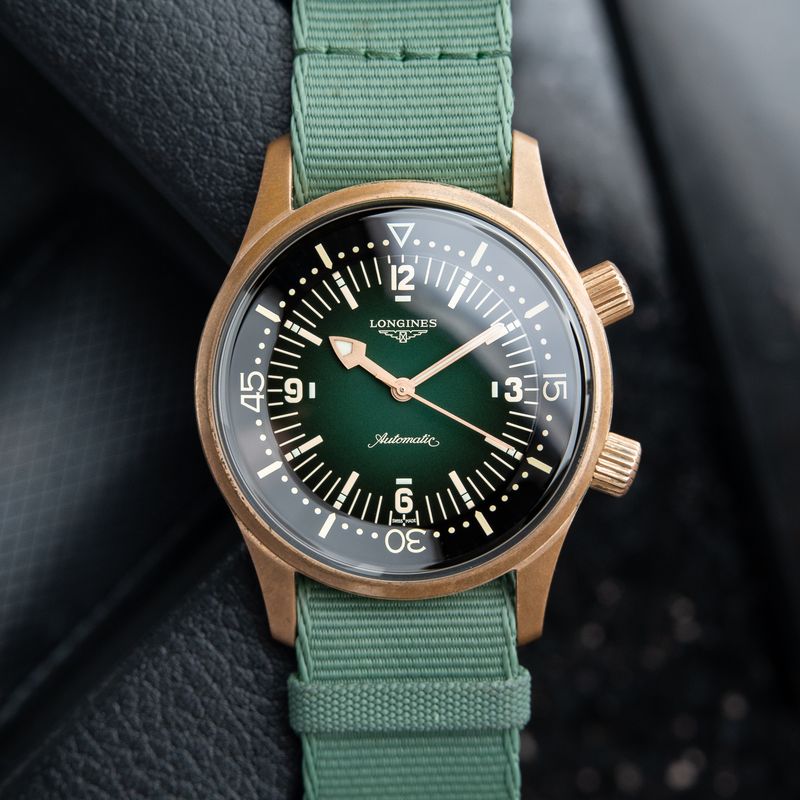 Longines Legend Diver 300M Bronze Green Dial NATO Strap 3 Day Automatic 42