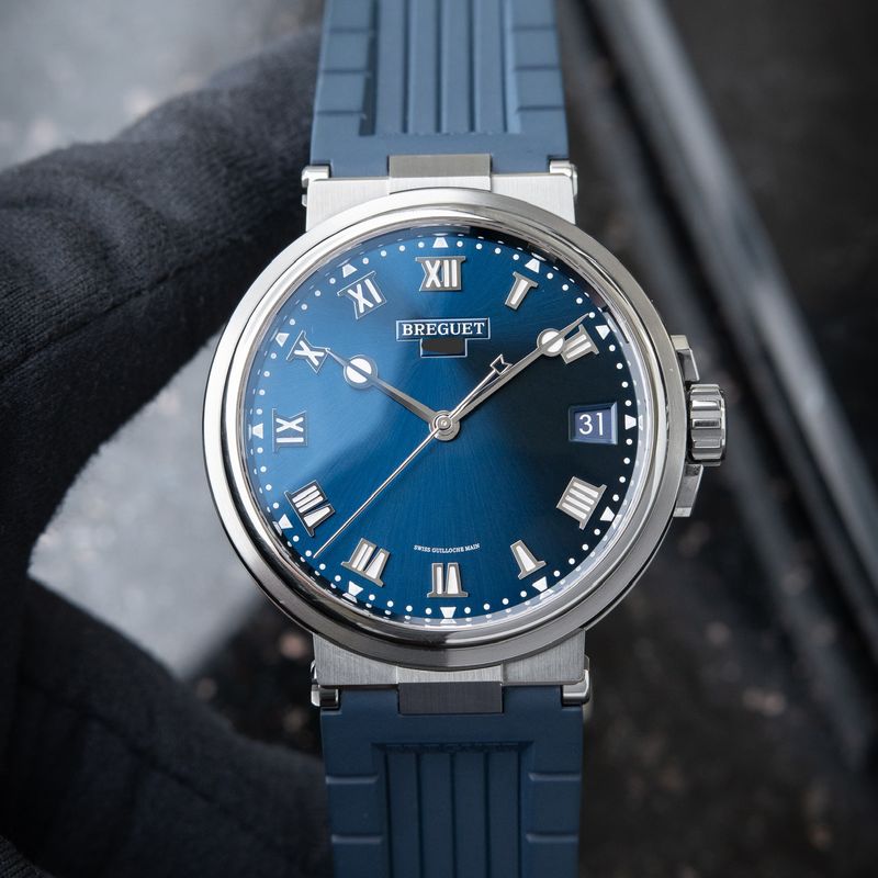 Breguet Marine 5517 TI Titanium Blue Dial Date Rubber Automatic 40mm Set