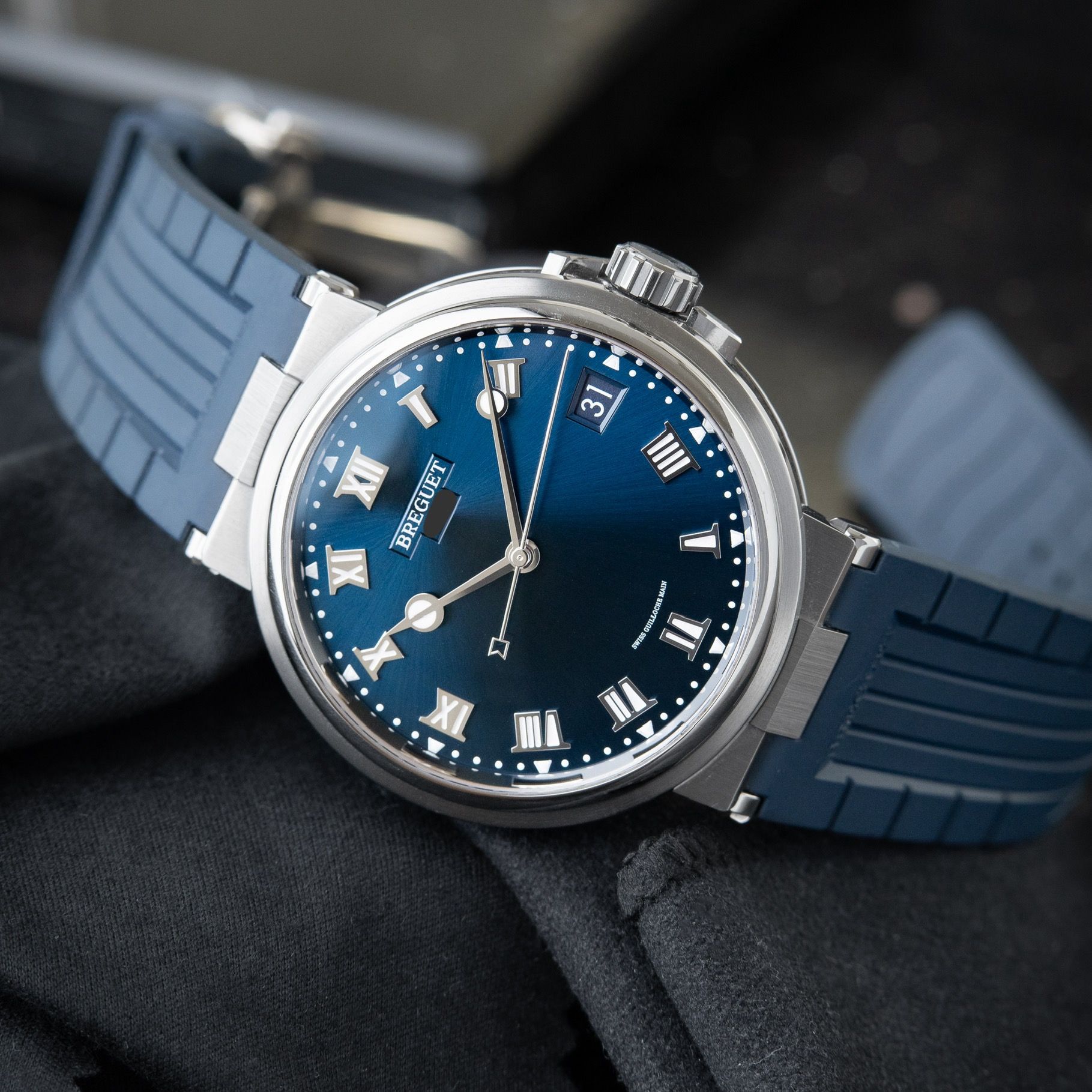 Breguet Marine 5517 TI Titanium Blue Dial Date Rubber Automatic 40mm Set