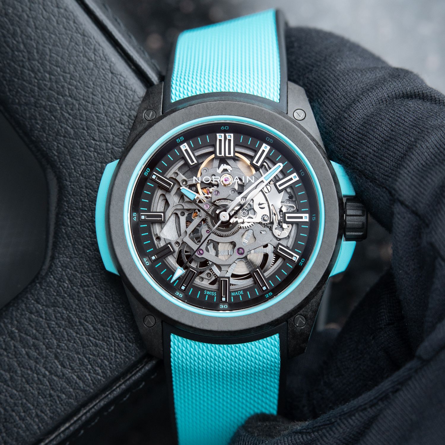 Norqain Wild One MINT 5/2024 Skeleton Openworked Carbon Fiber Turquoise 42