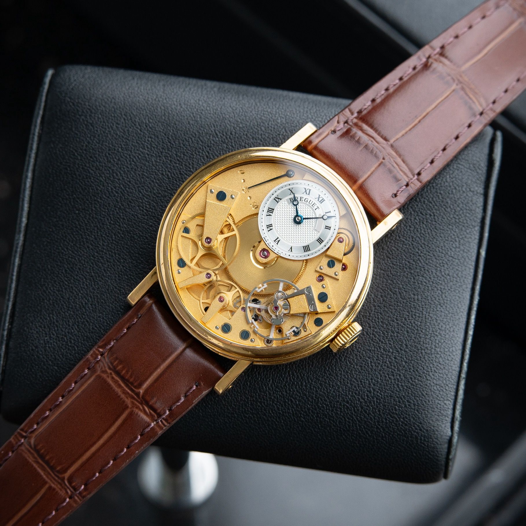 Breguet Tradition 7027BA Power Reserve Yellow Gold Silver Dial Leather