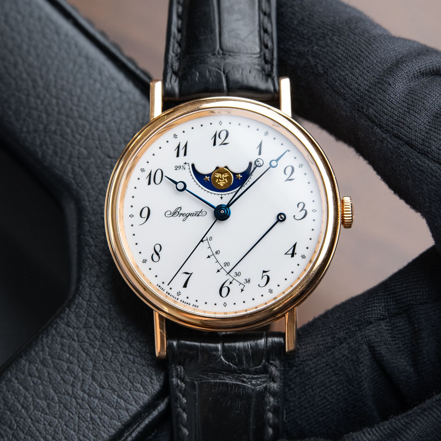 Breguet Classique 7787BR Rose Gold Moonphase White Dial Leather Automatic