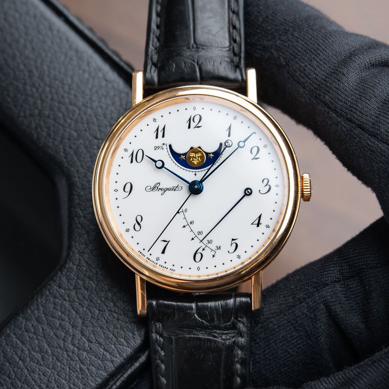 Breguet Classique 7787BR Rose Gold Moonphase White Dial Leather Automatic