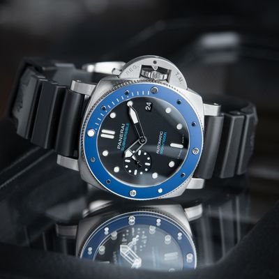 Panerai Submersible Azzurro 300M Black Steel Blue Ceramic Rubber