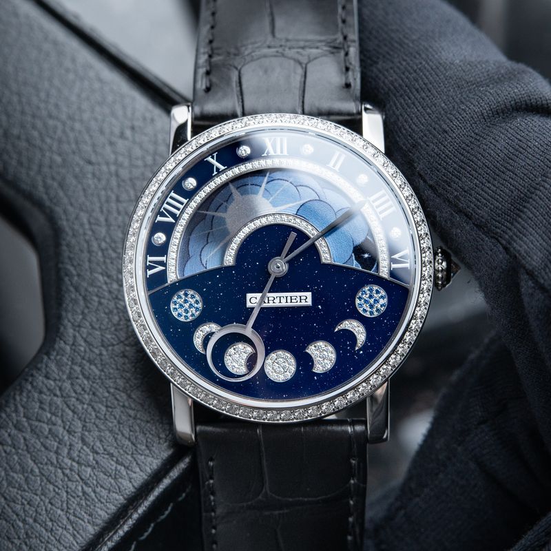 Cartier Rotonde de Cartier Diamond Accents White Gold Moonphase Blue Dial