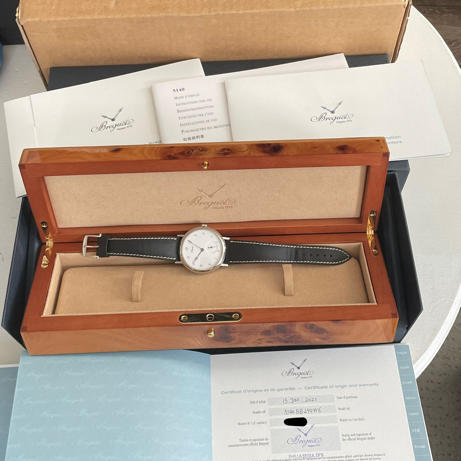 Breguet Classique 5140 White Gold Enamel White Dial Leather Set