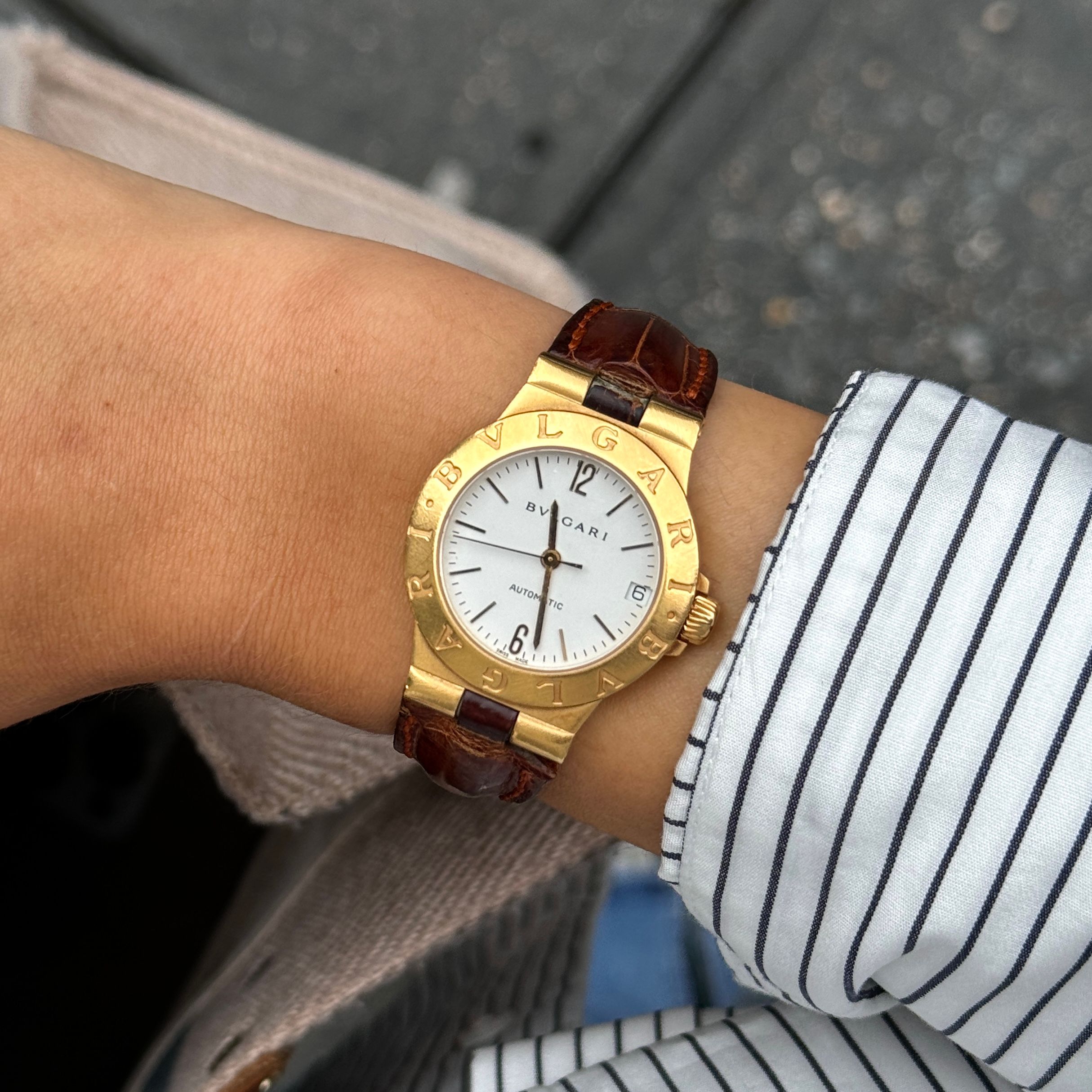 BVLGARI Bulgari Diagono LCV29G Yellow Gold White Dial Automatic Women's 32