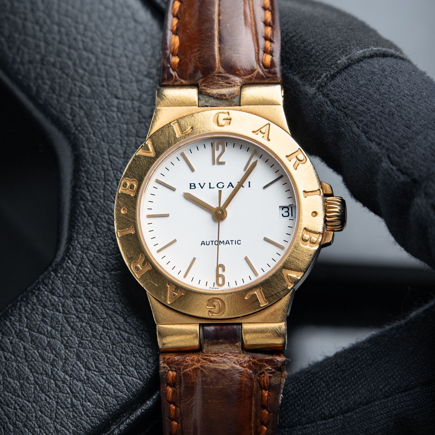 BVLGARI Bulgari Diagono LCV29G Yellow Gold White Dial Automatic Women's 32