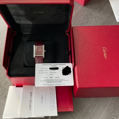 Cartier Tank Must Large Model Burgundy Red Dial Steel Leather