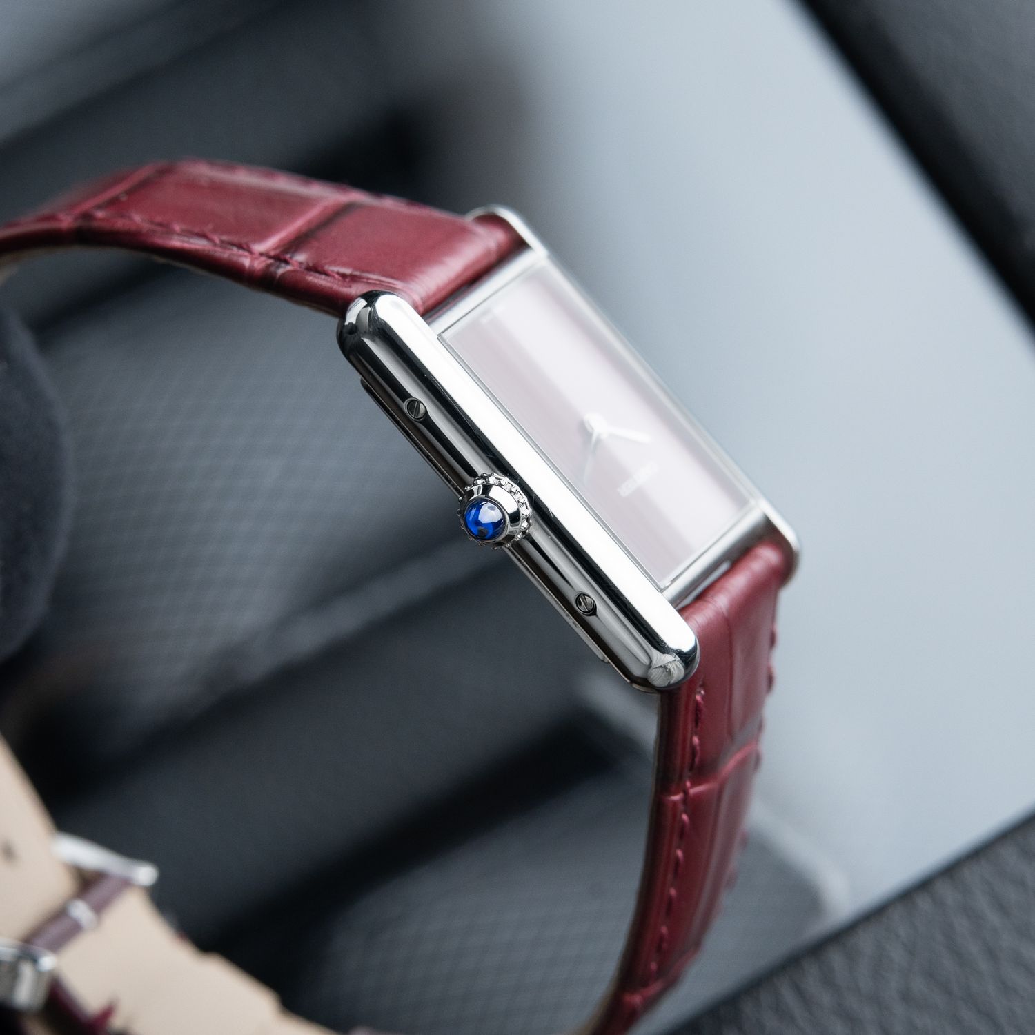 Cartier Tank Must Large Model Burgundy Red Dial Steel Leather