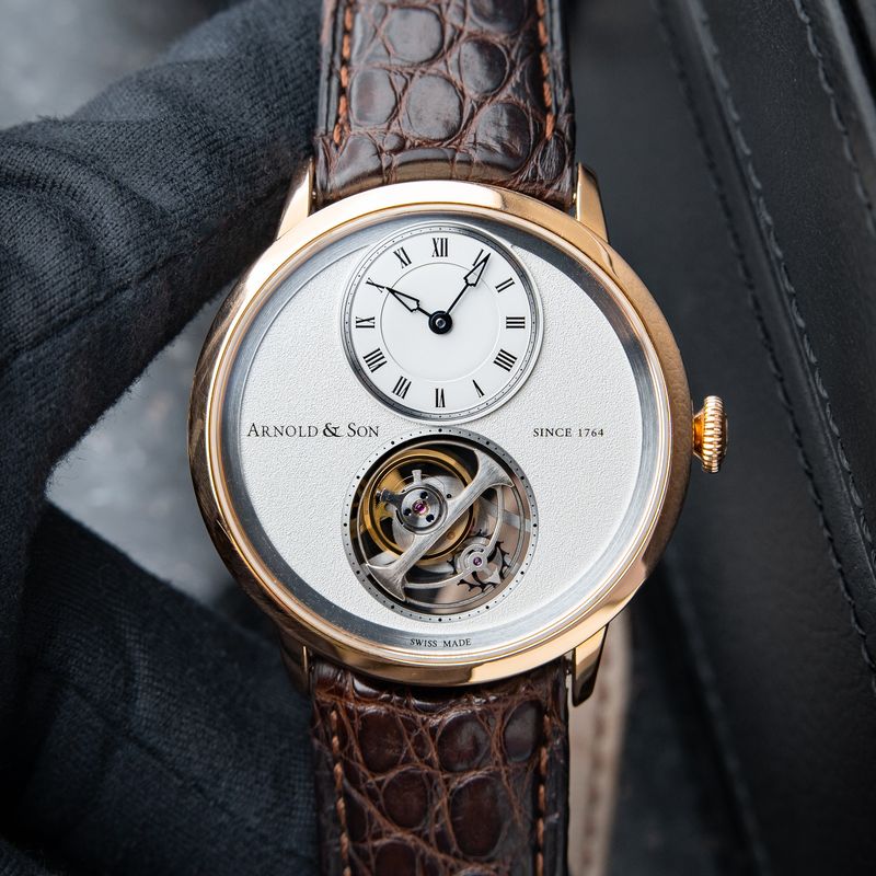 Arnold & Son UTTE Ultra Thin Tourbillon Rose Gold Silver White Leather 42