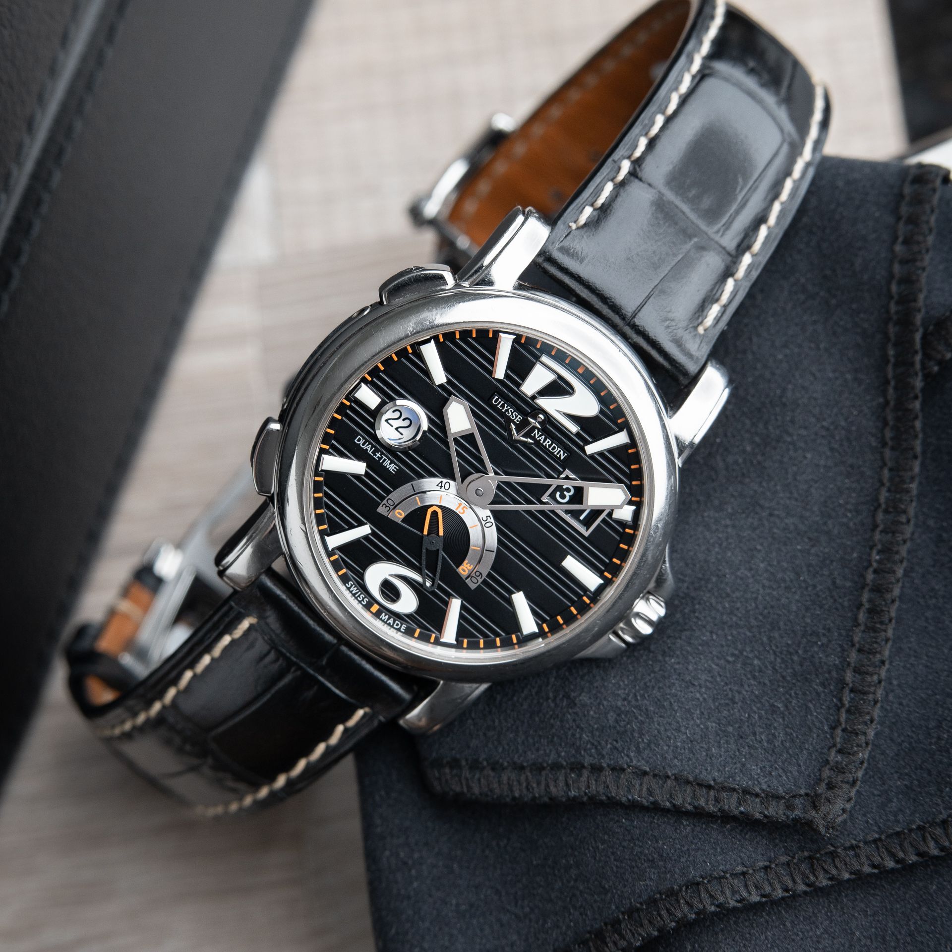 Ulysse Nardin Dual Time Big Date GMT Black Dial Steel Leather Automatic 42