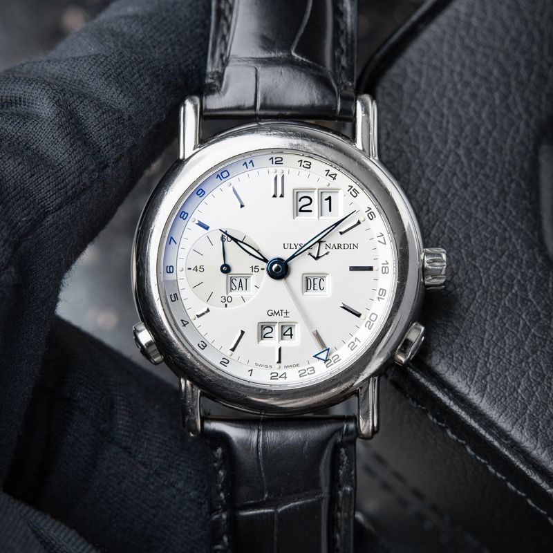 Ulysse Nardin GMT Perpetual Calendar White Gold Silver Dial Leather 320-22