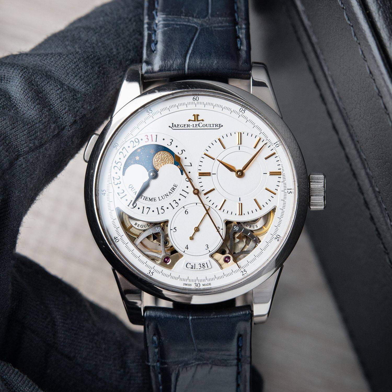 Jaeger-LeCoultre Duometre Quantieme Lunaire Regulator White Gold Silver