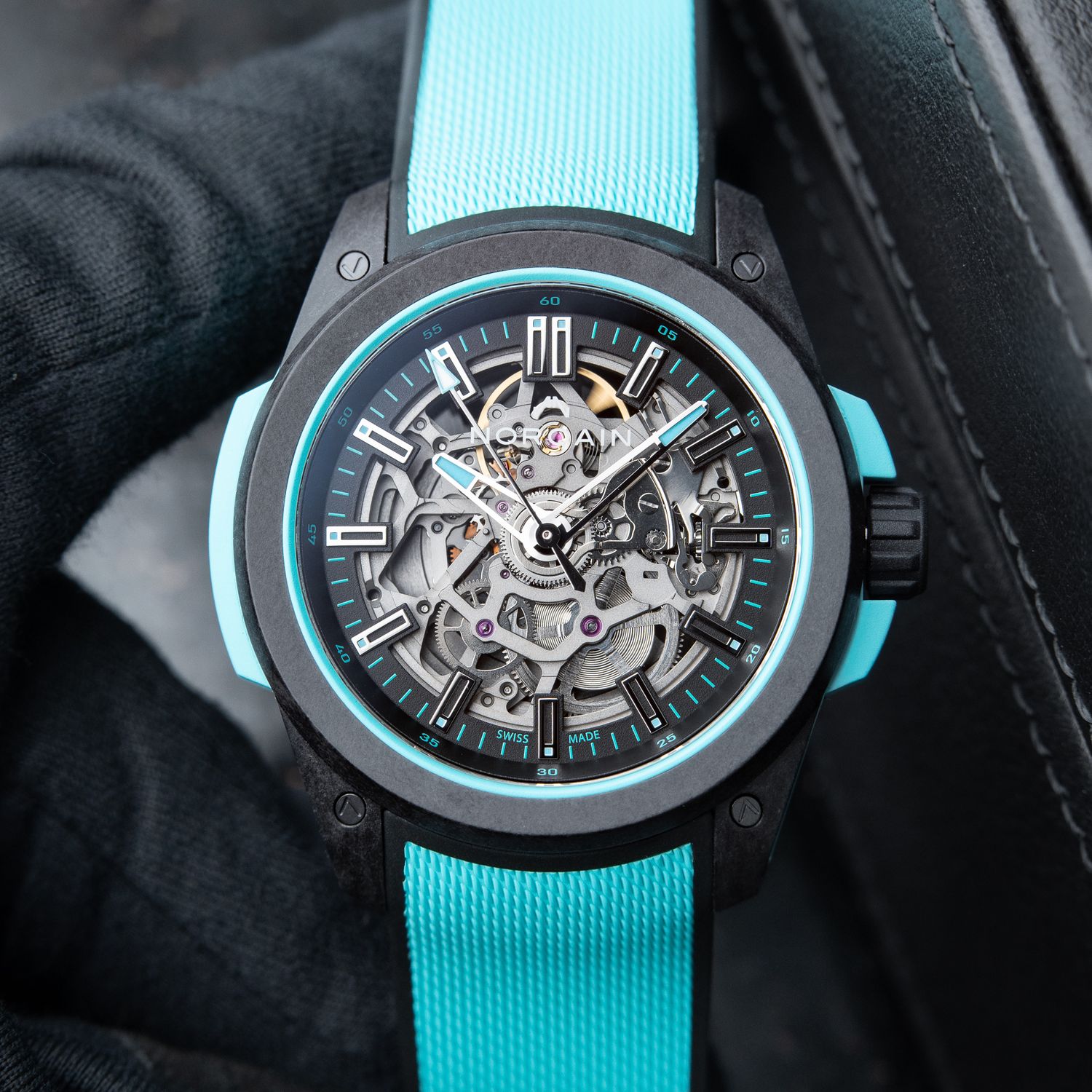 Norqain Wild One UNWORN 12/2024 Skeleton Openworked Carbon Fiber Turquoise