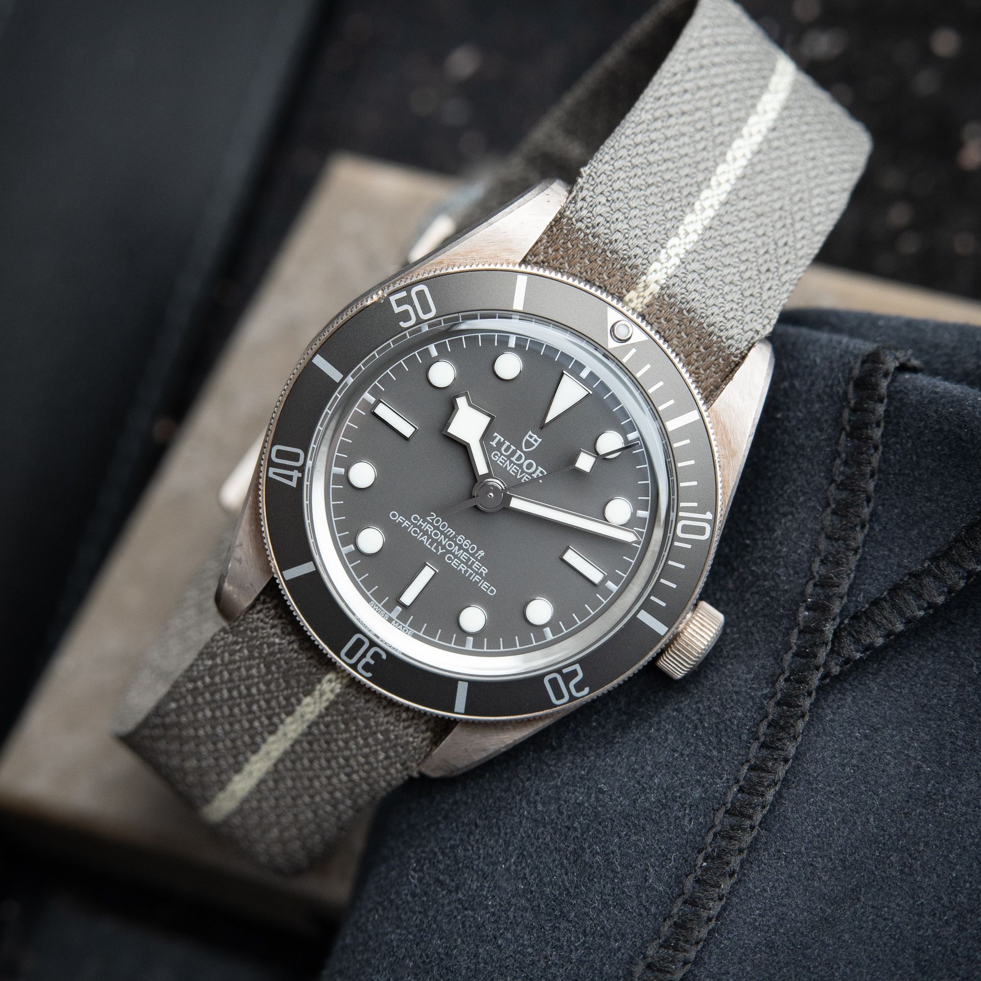 Tudor Black Bay 58 925 Silver Case 200M Leather NATO Automatic Grey Brown