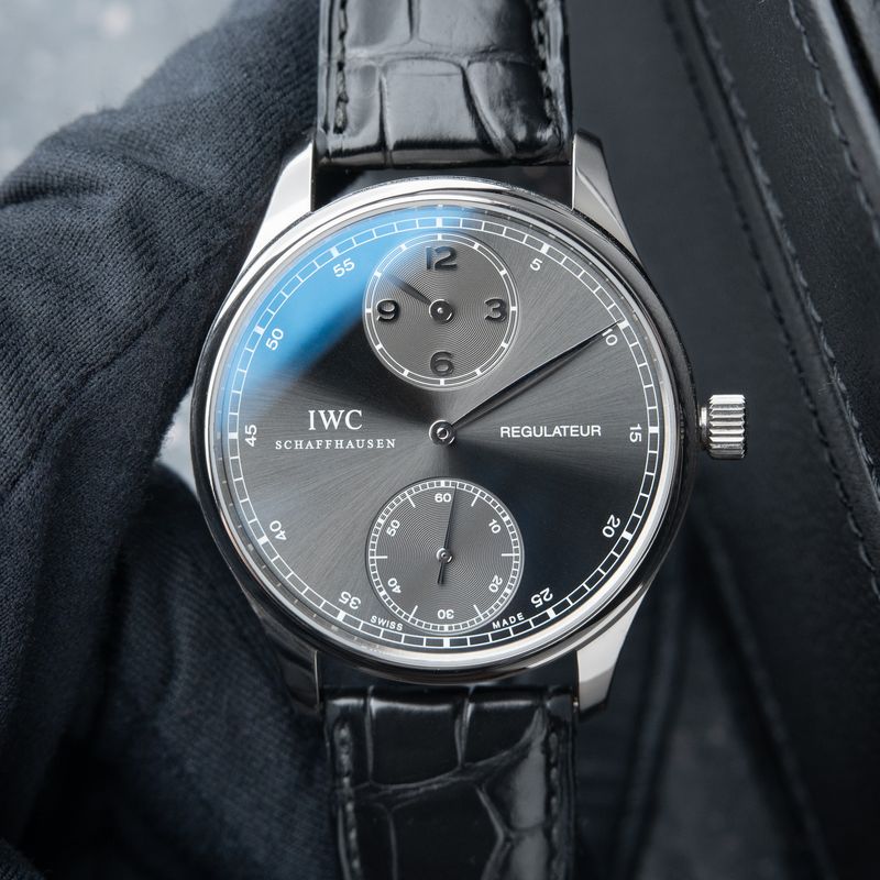 IWC Portugieser Regulator White Gold Leather Grey Dial Set 43mm Portuguese