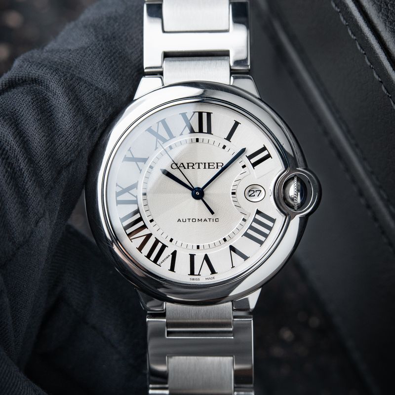 Cartier Ballon Bleu De Cartier 42 Date Steel Bracelet Silver Guilloche