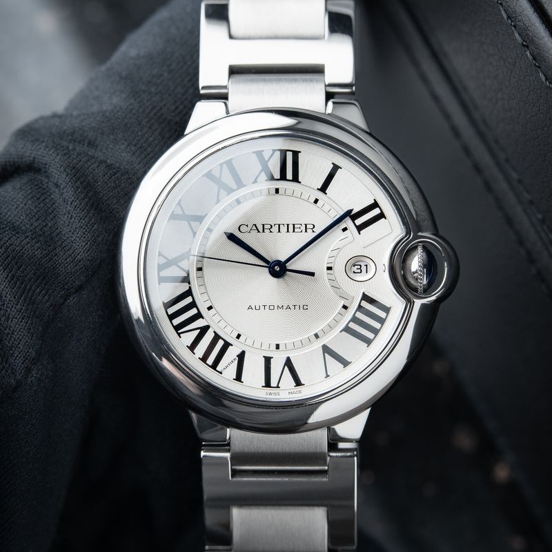 Cartier Ballon Bleu De Cartier 42 Date Steel Bracelet Silver Guilloche Automatic