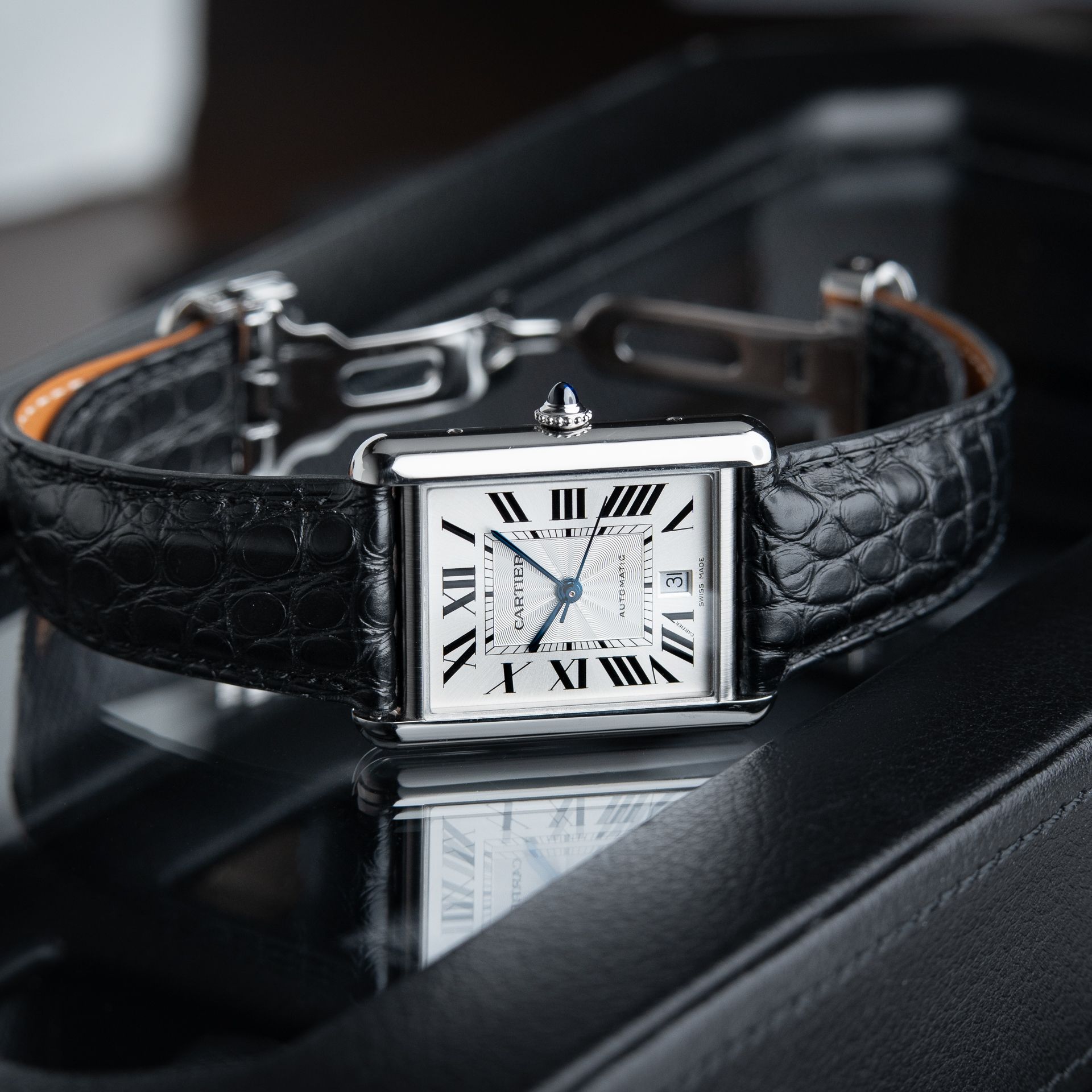 Cartier Tank Must Extra Large Model Silver Dial Steel Leather Automatic