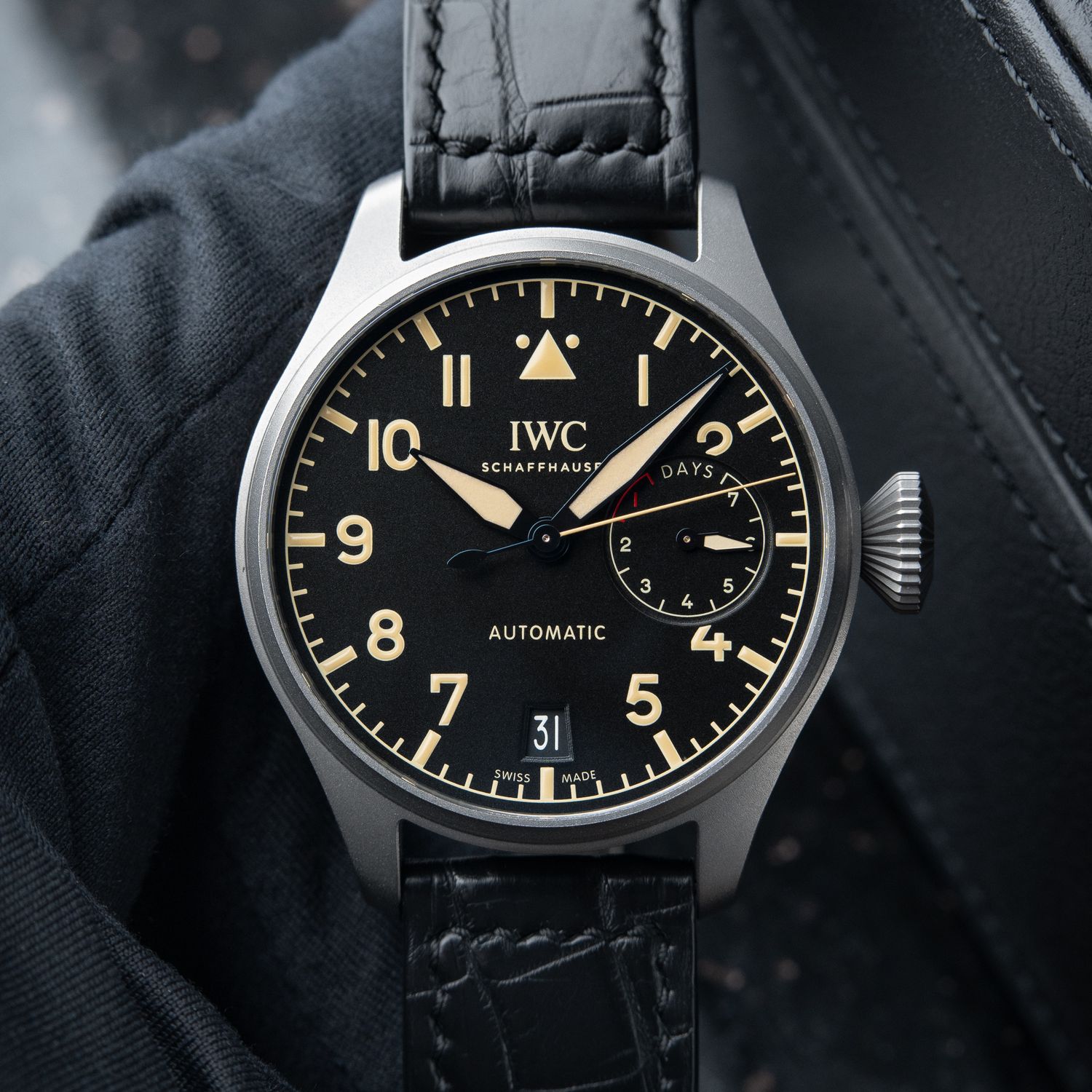 IWC Big Pilot's Watch Heritage 7 Days Titanium Leather Black Dial Automatic 46.2