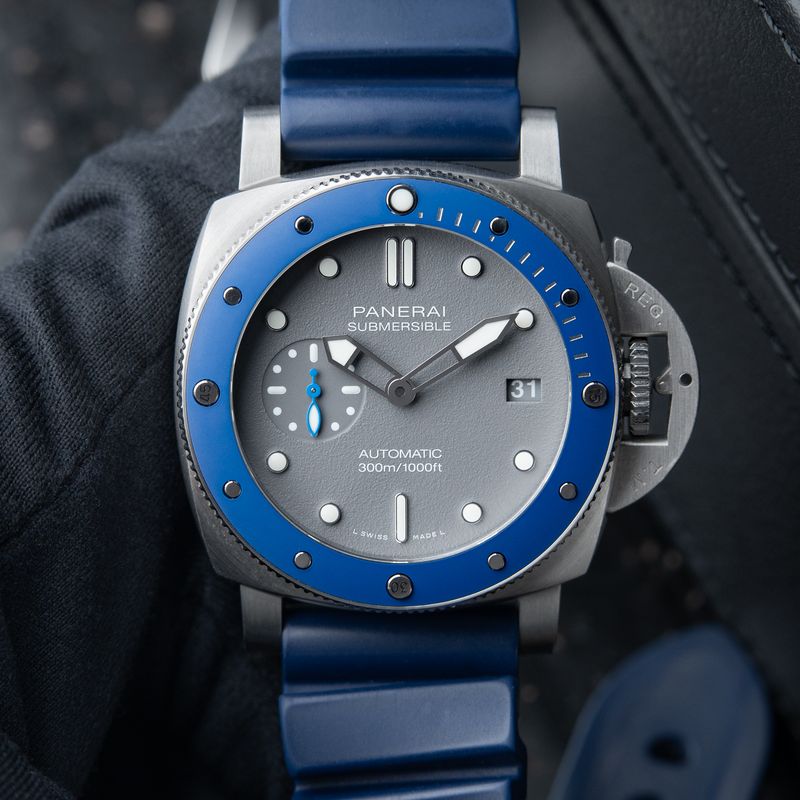 Panerai Submersible 300M Grey Blue Ceramic Bezel Rubber Strap Pam959 Diver