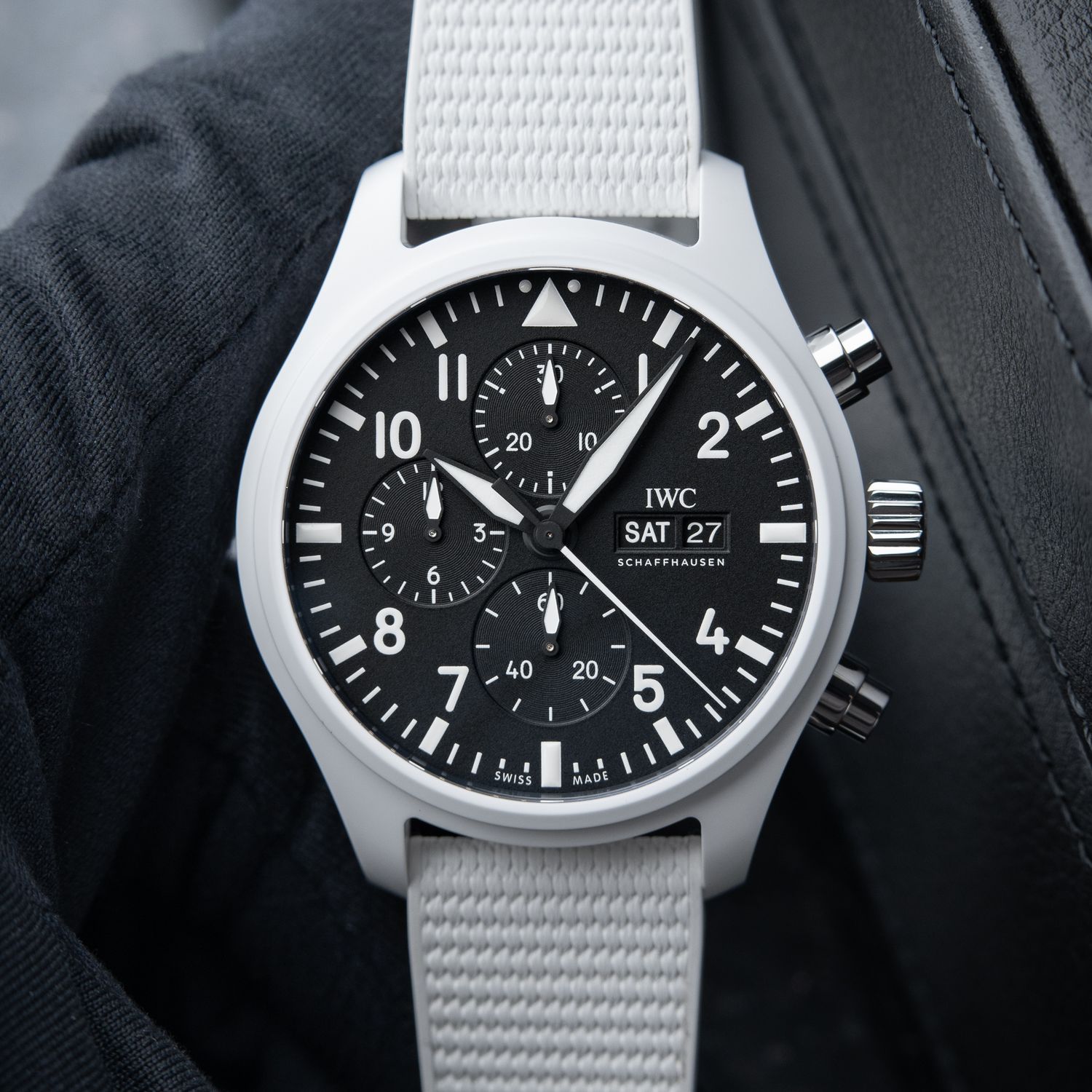 IWC Pilot's Watch Top Gun "Lake Tahoe" Chronograph White Ceramic Black Automatic