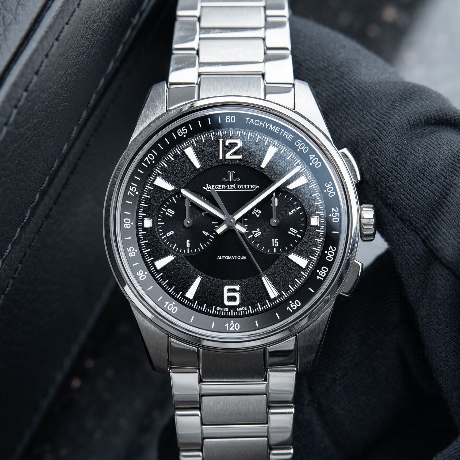 Jaeger-LeCoultre Polaris Chronograph Black Dial Steel Bracelet Set