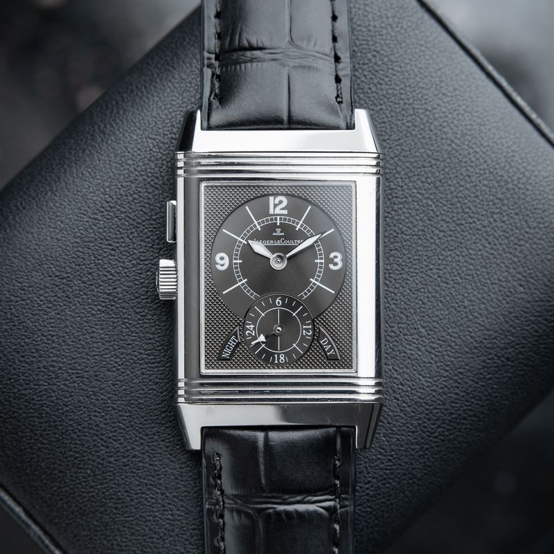 Jaeger-LeCoultre Reverso Duoface Silver Grey Black Steel Leather Day/Night