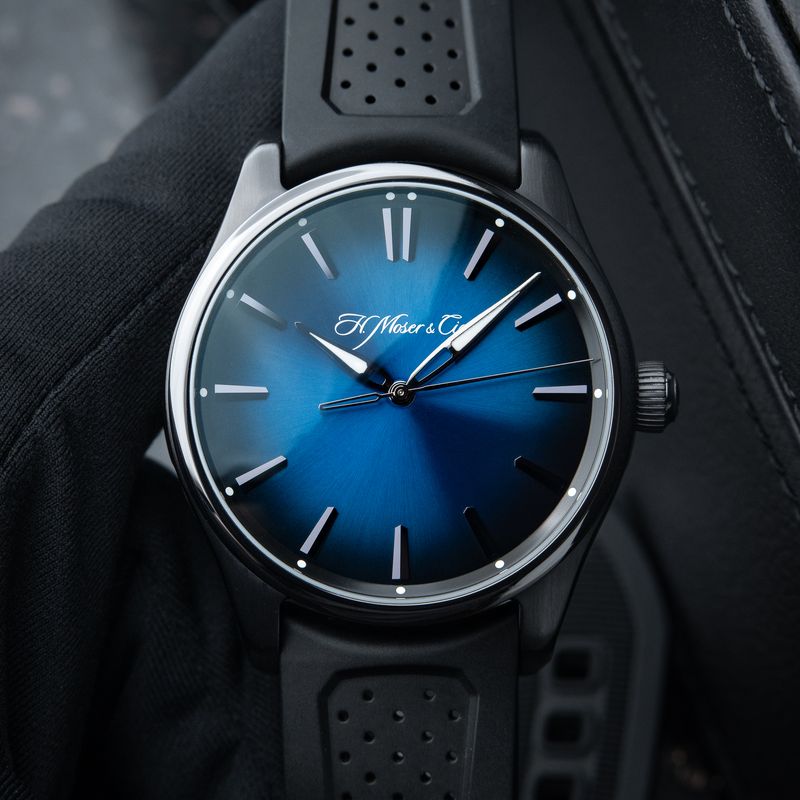 H.Moser & Cie. Pioneer Centre Seconds Funky Blue Fume Dial Black DLC Steel