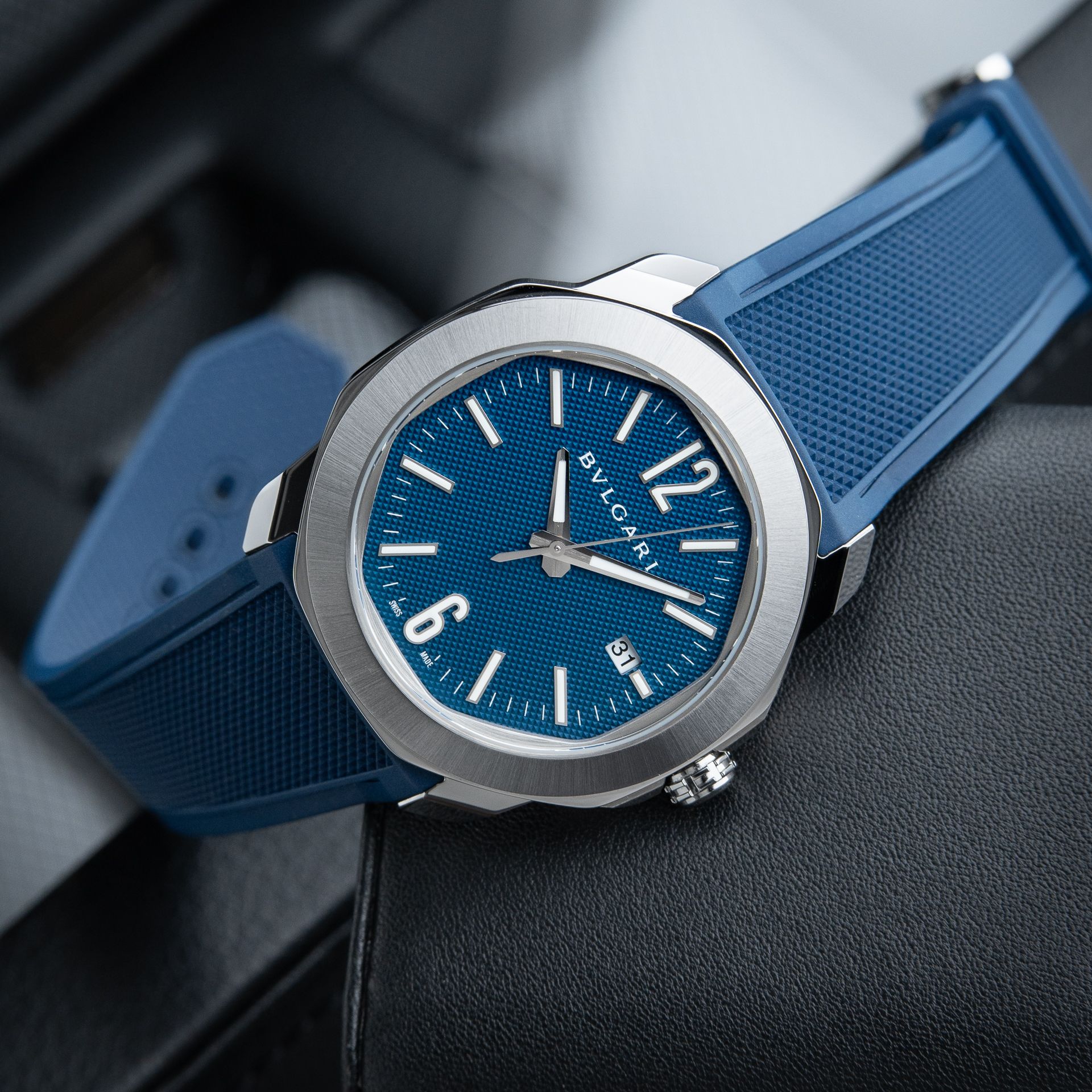 BVLGARI Octo Roma Blue Dial Bracelet STRAP Automatic Bulgari Set 41