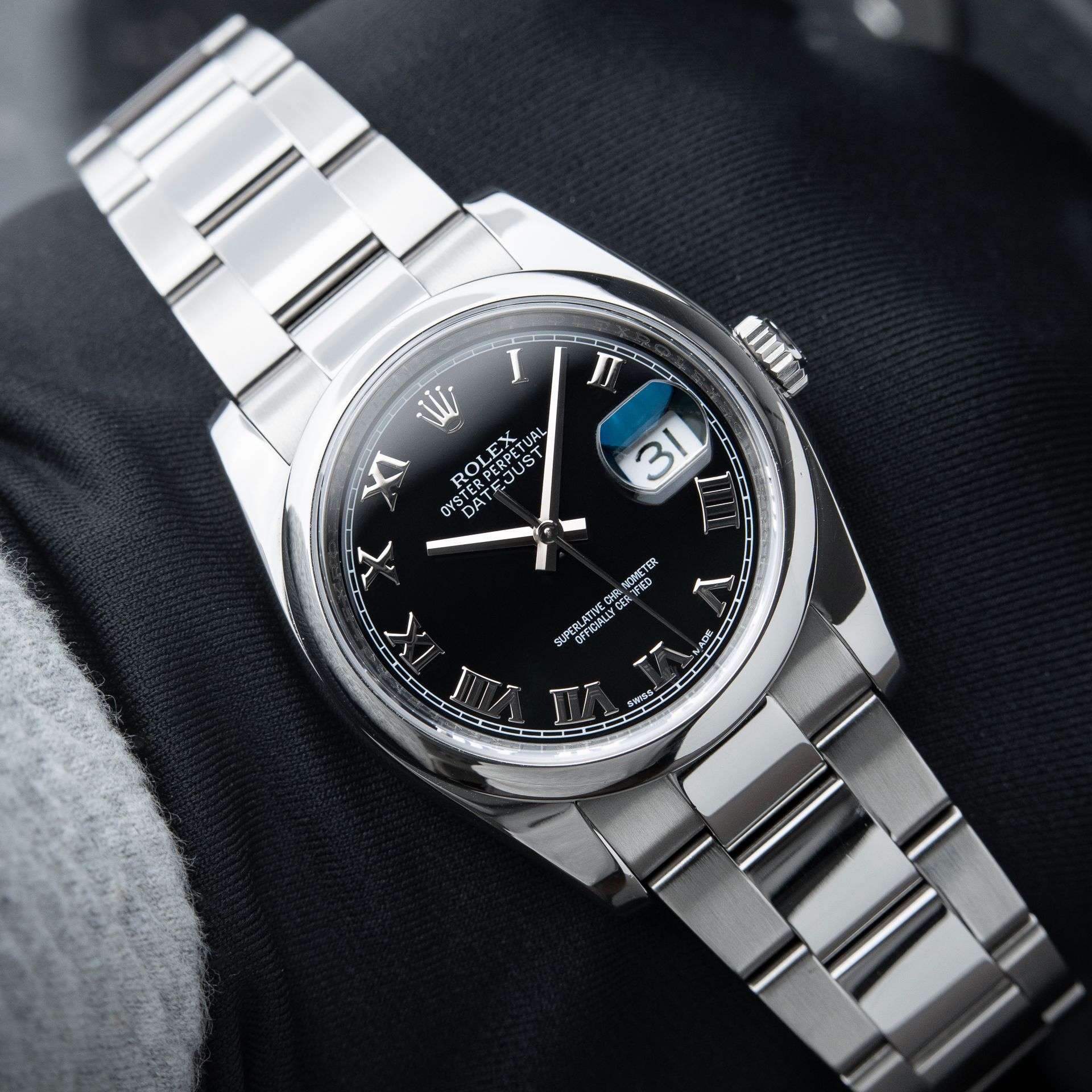 Rolex Datejust 36 Black Roman Dial Steel Oyster Bracelet 116200
