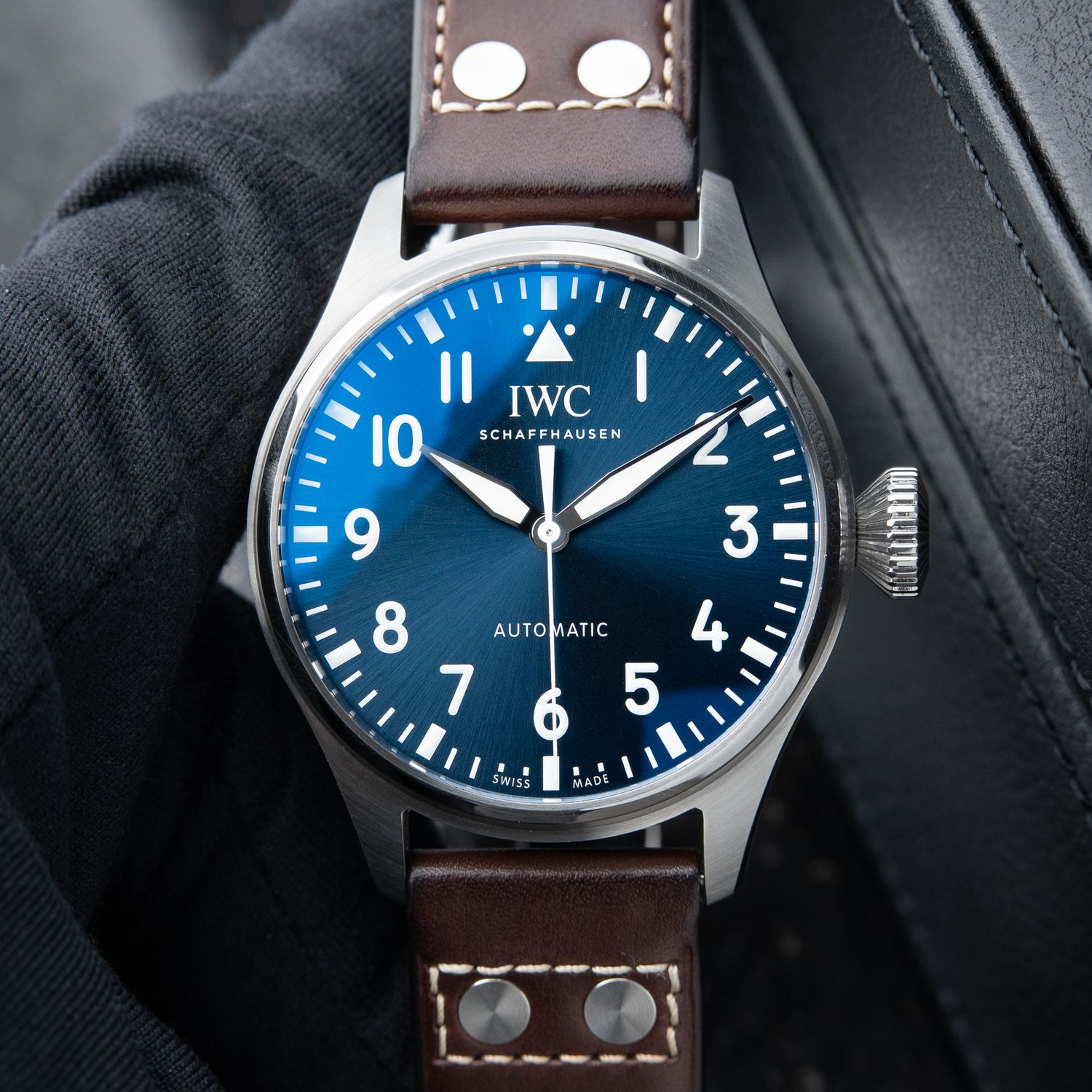 IWC Big Pilot's Watch Blue Sunburst Dial Steel Leather Men's 43mm Automatic Set