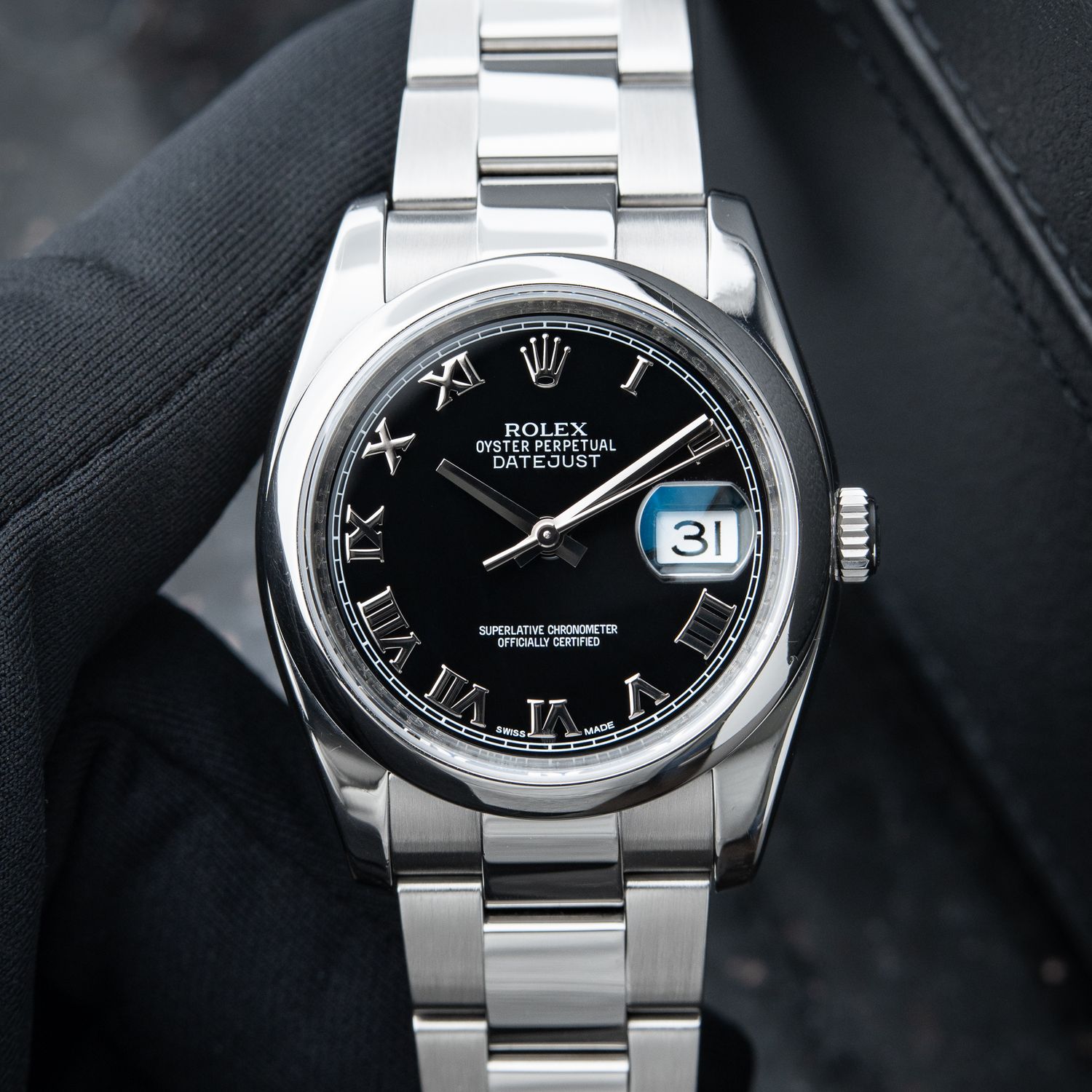 Rolex Datejust 36 Black Roman Dial Steel Oyster Bracelet 116200