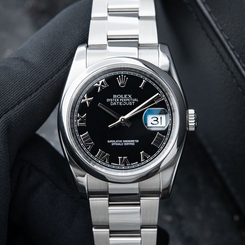 Rolex Datejust 36 Black Roman Dial Steel Oyster Bracelet 116200