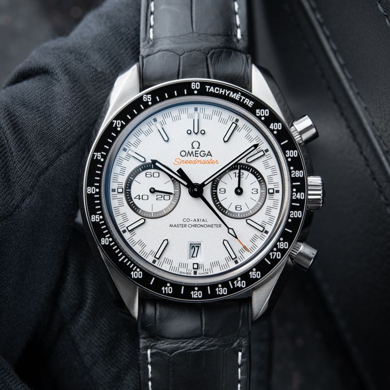 Omega Speedmaster Racing 11/2023 Chronograph White Dial Steel Leather Set