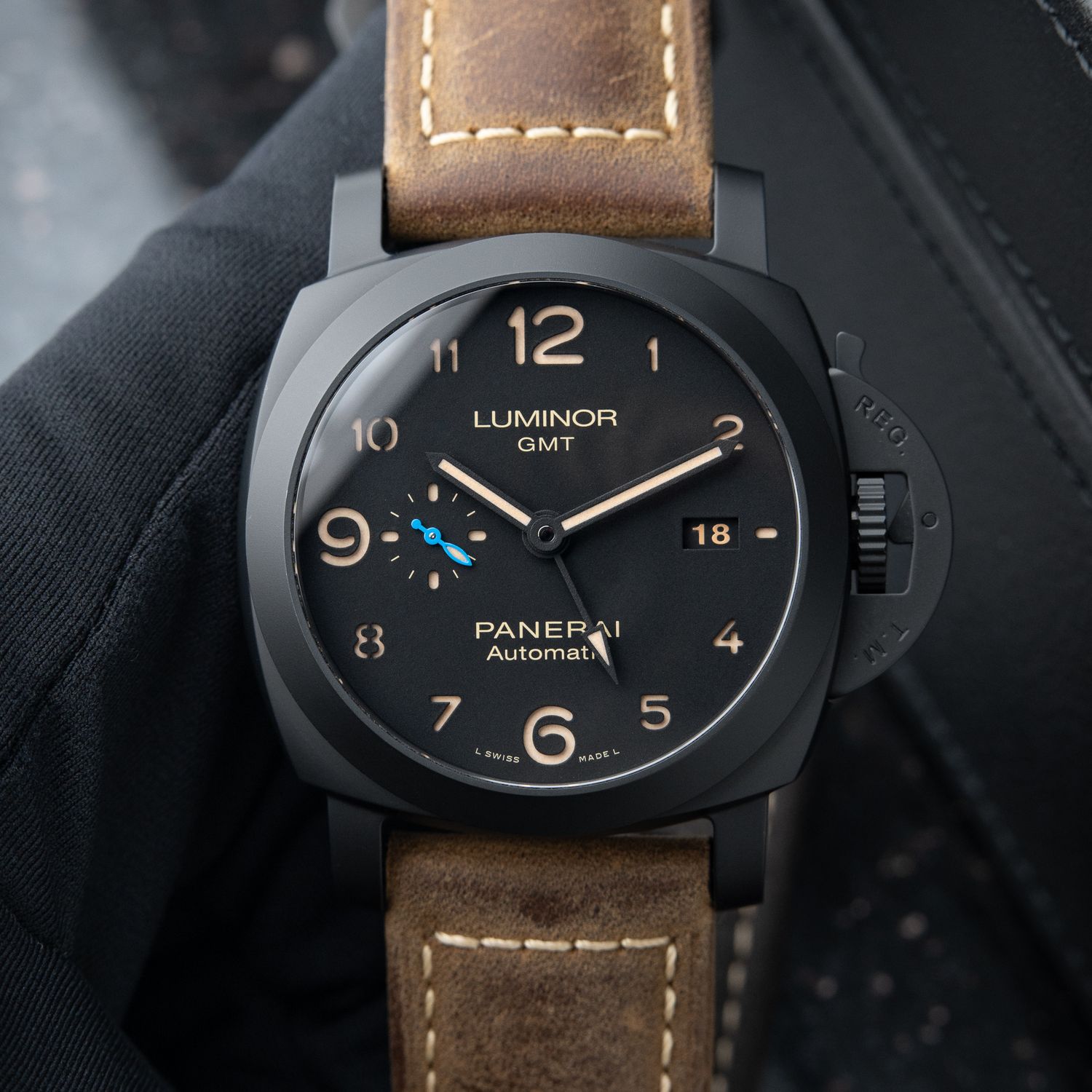 Panerai Luminor GMT 2 STRAPS Ceramic Leather Automatic Black 3 Day Pam1441
