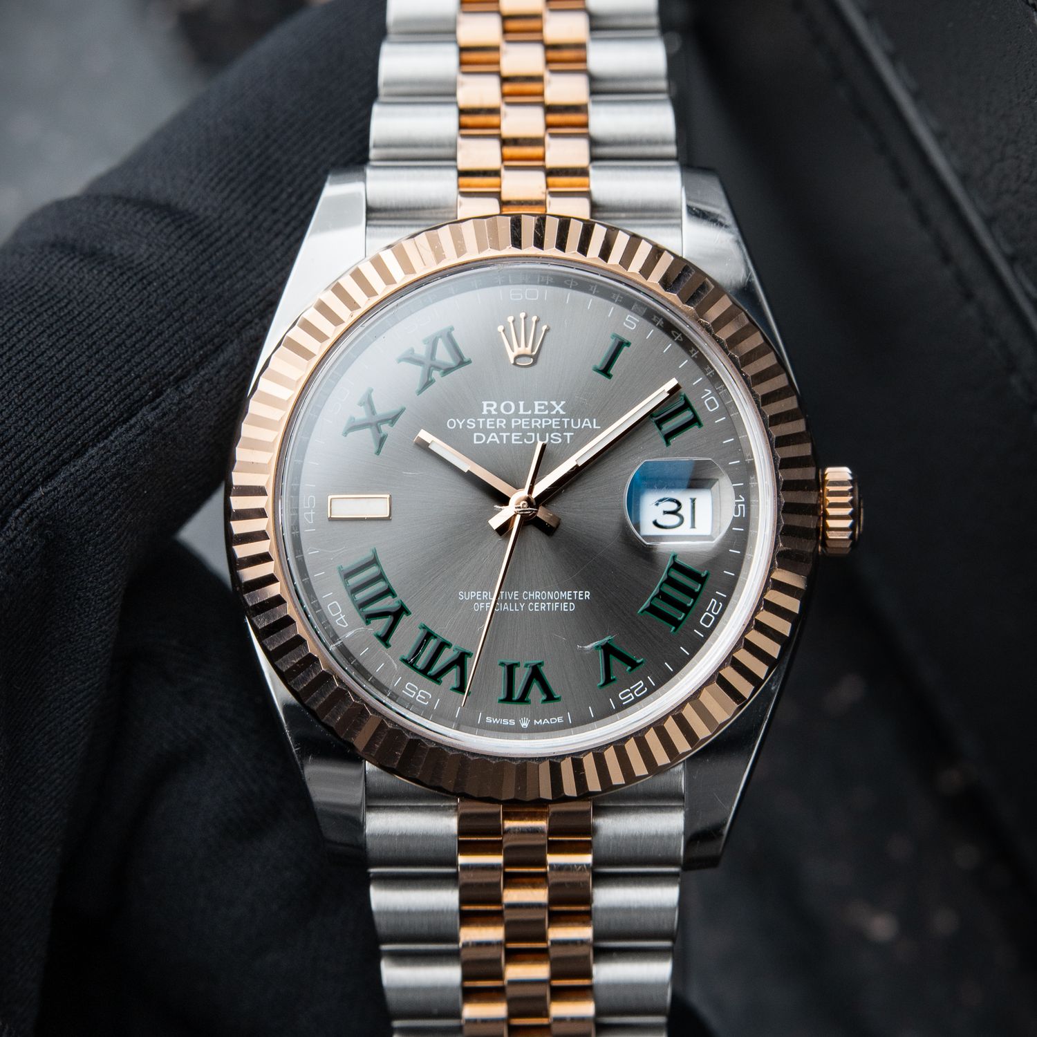Rolex Datejust 41 Wimbledon Two Tone Rose Gold Steel Jubilee Bracelet Grey