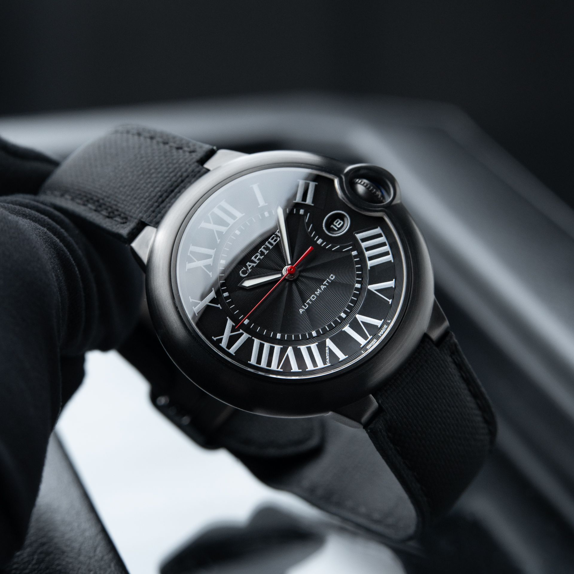 Cartier Ballon Bleu De Cartier ADLC Steel Black Dial Strap Automatic Set