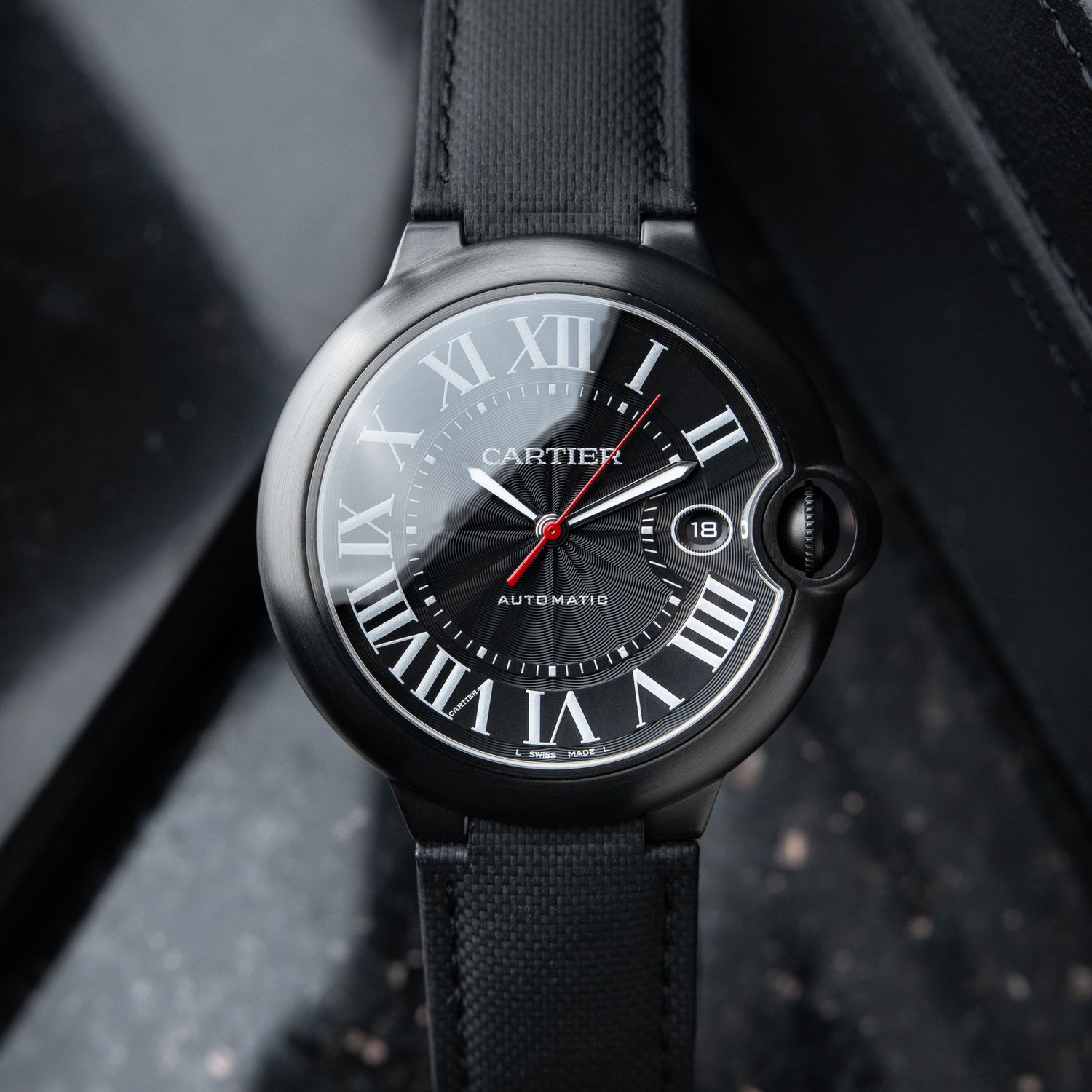 Cartier Ballon Bleu De Cartier ADLC Steel Black Dial Strap Automatic Set