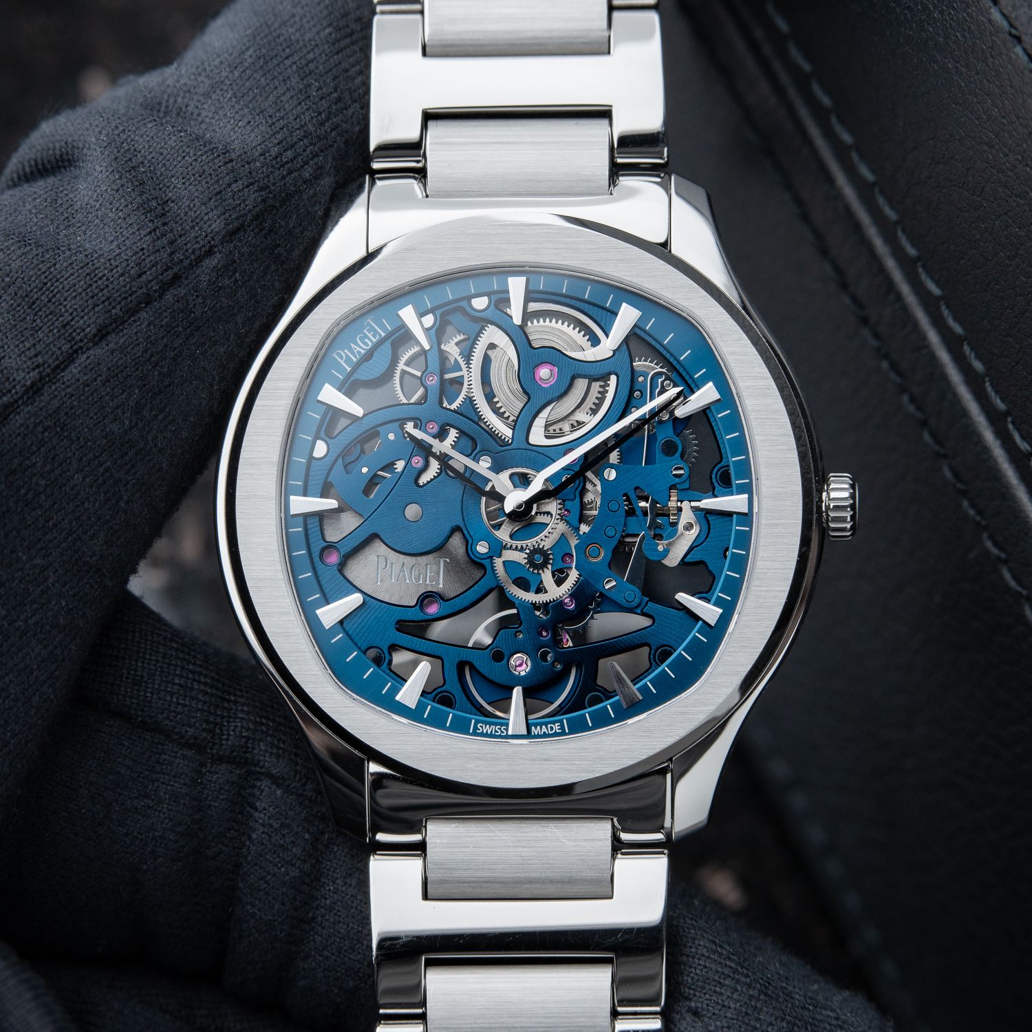 Piaget Polo S Skeleton Blue Dial Steel Bracelet Micro-rotor Automatic Set