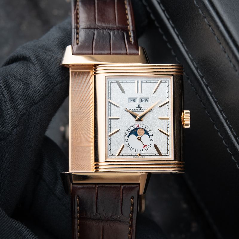 Jaeger-LeCoultre Reverso Tribute Duoface Calendar Rose Gold Silver Black