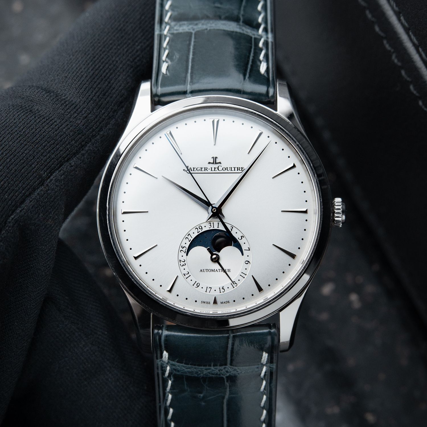 Jaeger-LeCoultre Master Ultra Thin Moon Phase Silver Dial Steel Leather 39