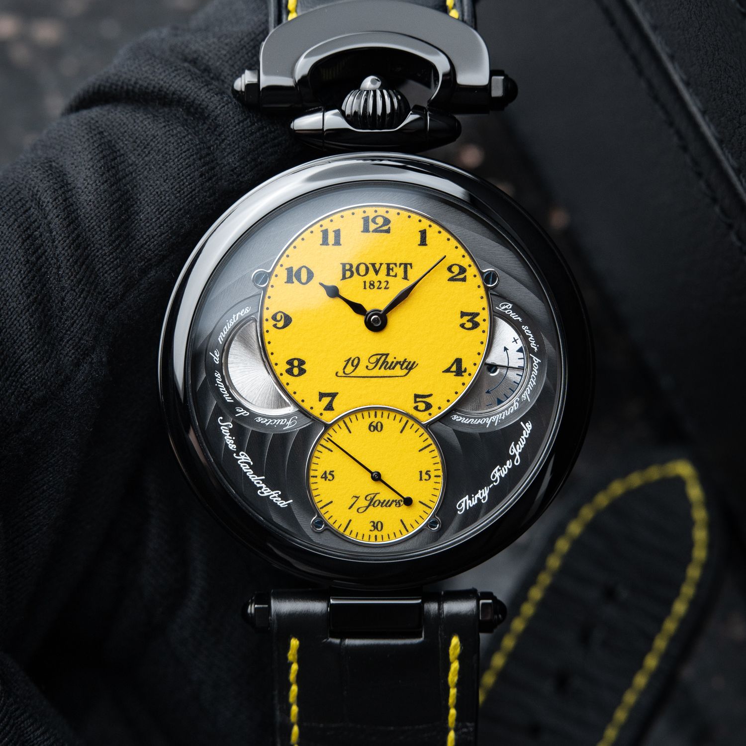 Bovet 19Thirty Fleurier MINT 12/2023 Yellow Dial Black PVD Steel 7 Days 42mm