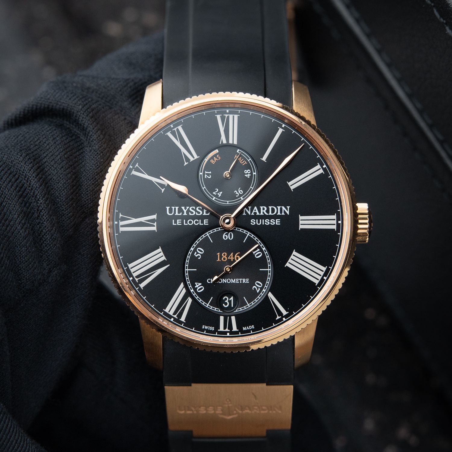 Ulysse Nardin Marine Torpilleur Rose Gold Black Dial Power Reserve Rubber