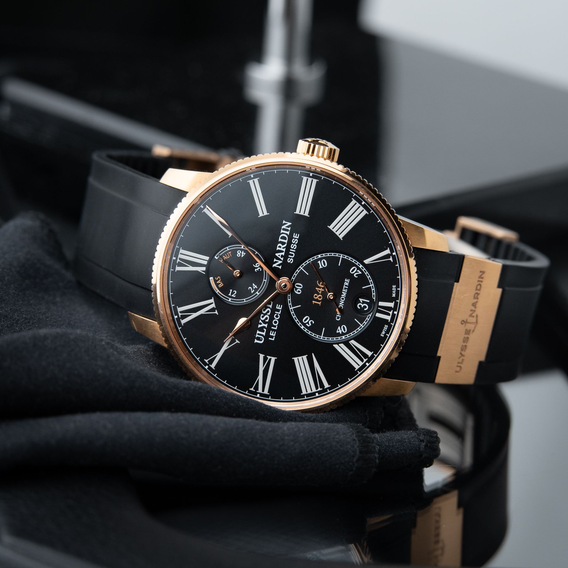 Ulysse Nardin Marine Torpilleur Rose Gold Black Dial Power Reserve Rubber