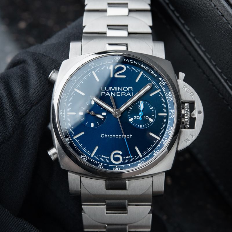 Panerai Luminor UNWORN 2024 Chronograph Steel Bracelet Blue Dial Pam1110